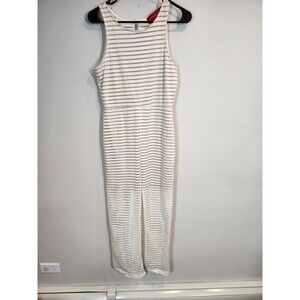 akira sheer white striped slit maxi dress size L